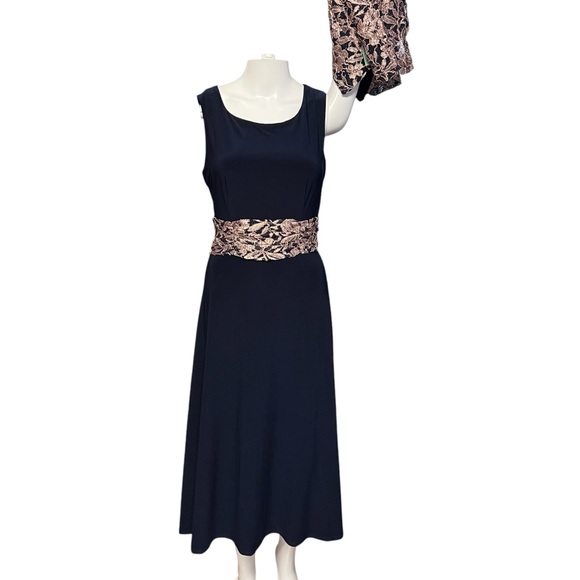 JH Evenings NWT Women’s Blue Midi A-Line Dress w/Jacket & Lace Detail Sz. 10 - Picture 4 of 7